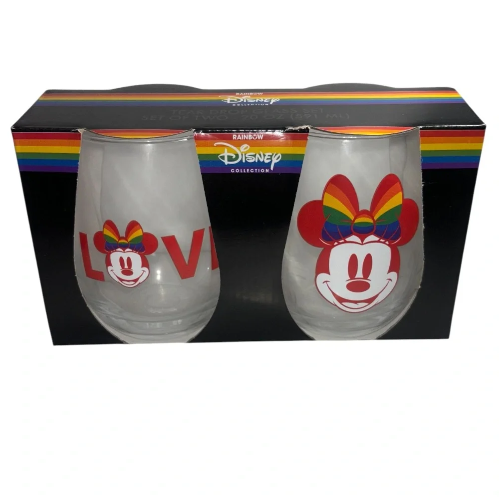 Disney Minnie Mouse Tear Drop 20 oz Glass Tumblers Set of Two Rainbow Collection